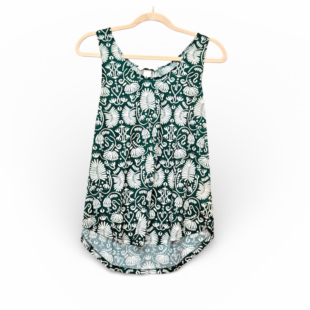 H&M CONSCIOUS Green & Ivory Print Sleeveless Blouse Sz S